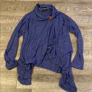 Bobeau Blue Draped Cowl Neck Asymmetrical Cardigan Size Small Made in USA